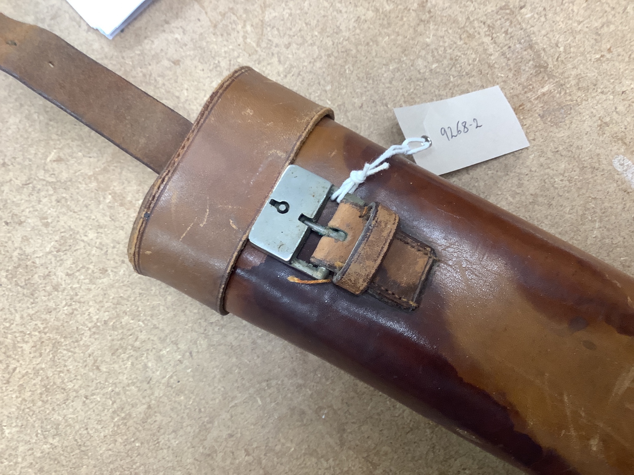 A late 19th/early 20th century leather duo travelling flask case by A. Greaves with two flasks